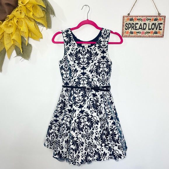 Dresses & Skirts - Size 14 knitworks blue white and silver fit and flair double layered dress